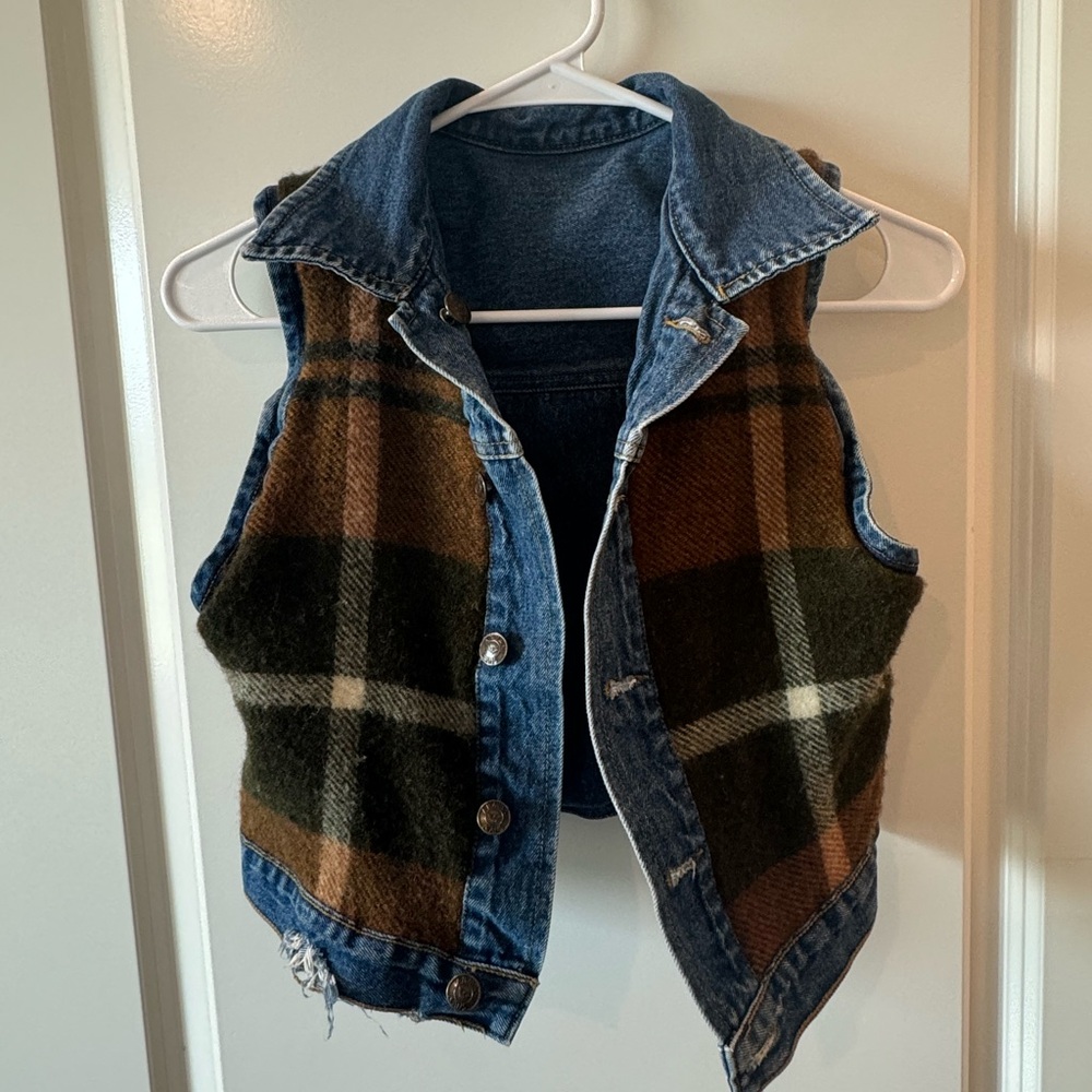 Giorgio Armani Jeans Reversible Denim Jean and Plaid Wool Jacket Vest
